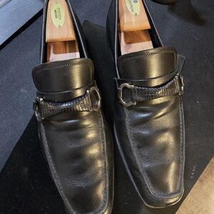 Salvatore Ferragamo Black Leather Slip-On Loafers